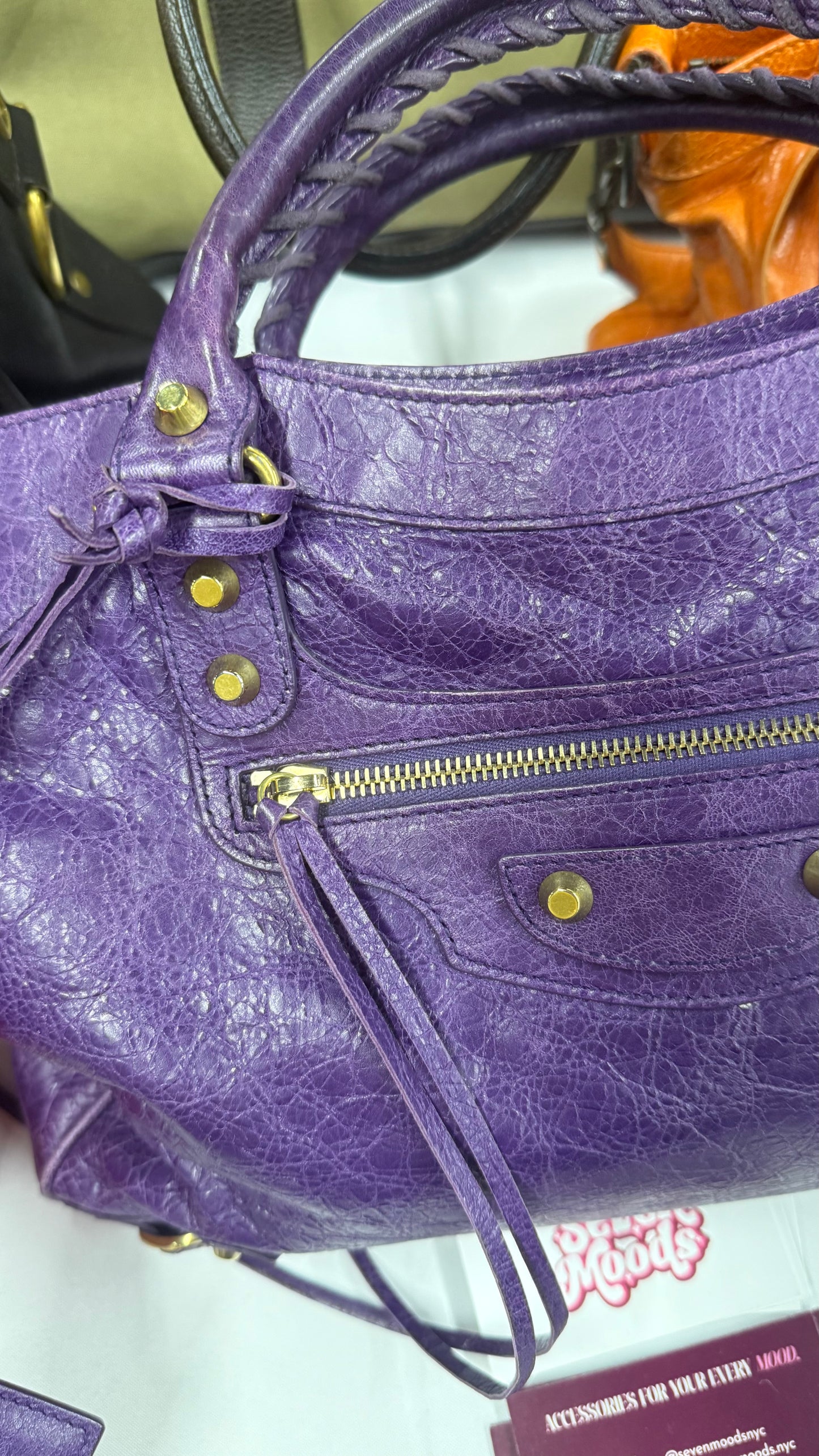 Balenciaga Moto "The City" Bag Purple Leather