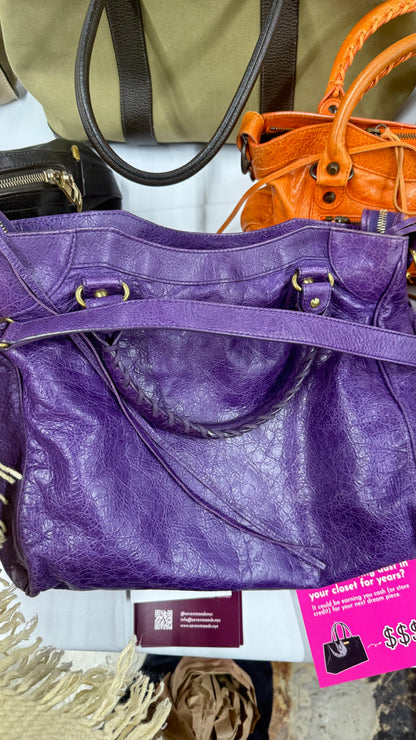 Balenciaga Moto "The City" Bag Purple Leather