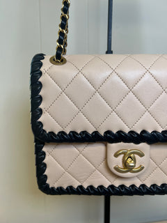 CHANEL Light Pink Lambskin & Black Whipstitch
