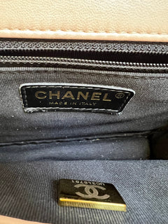 CHANEL Light Pink Lambskin & Black Whipstitch