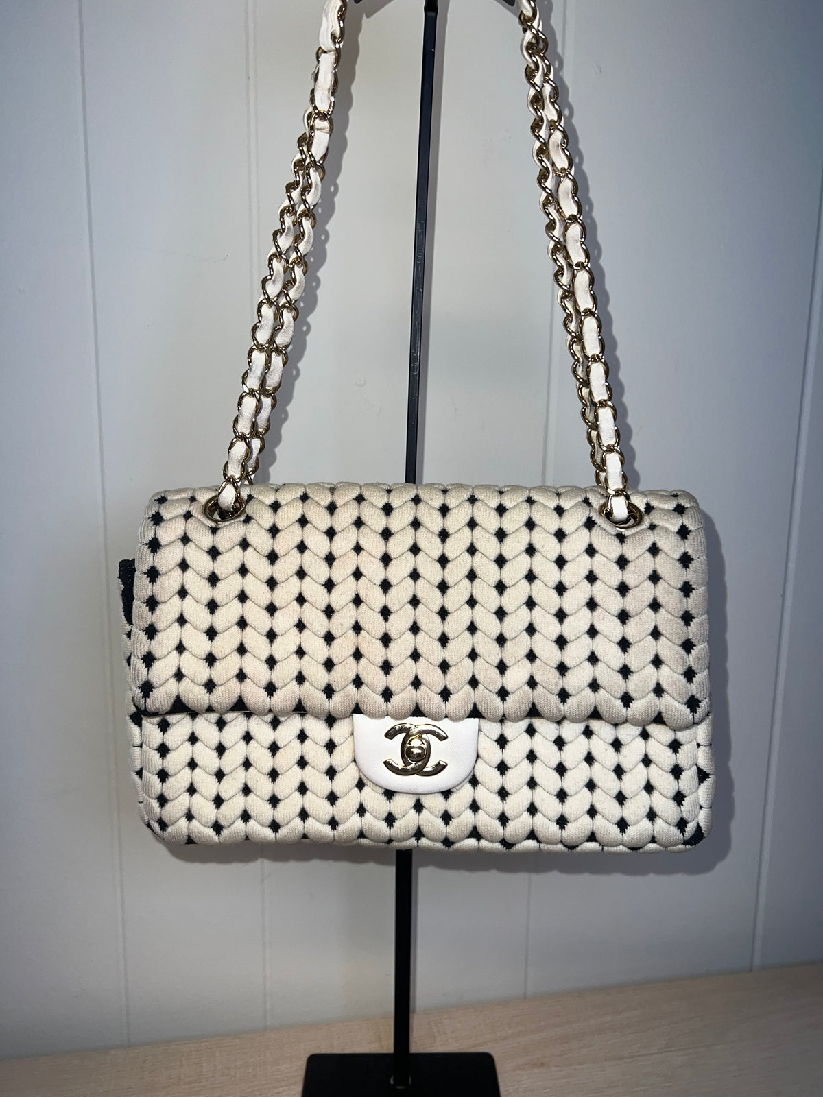 CHANEL Flap Bag Beige Woven Knit