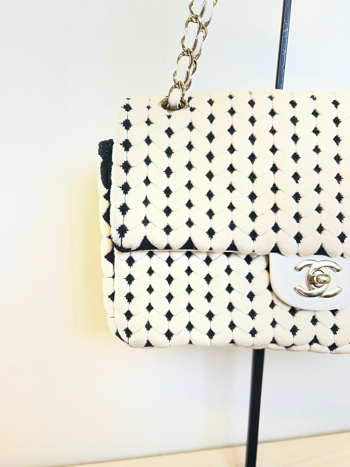 CHANEL Flap Bag Beige Woven Knit