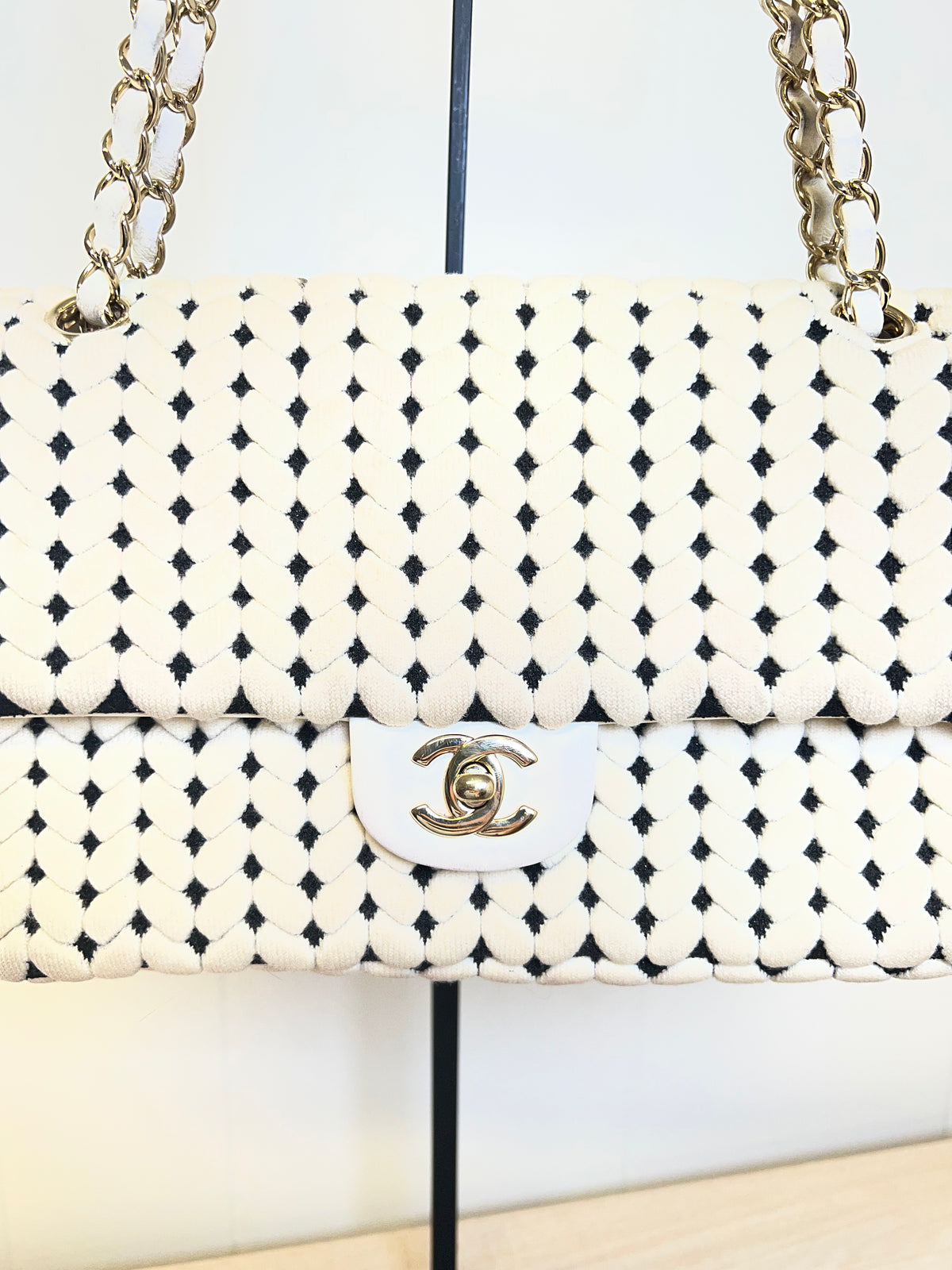CHANEL Flap Bag Beige Woven Knit