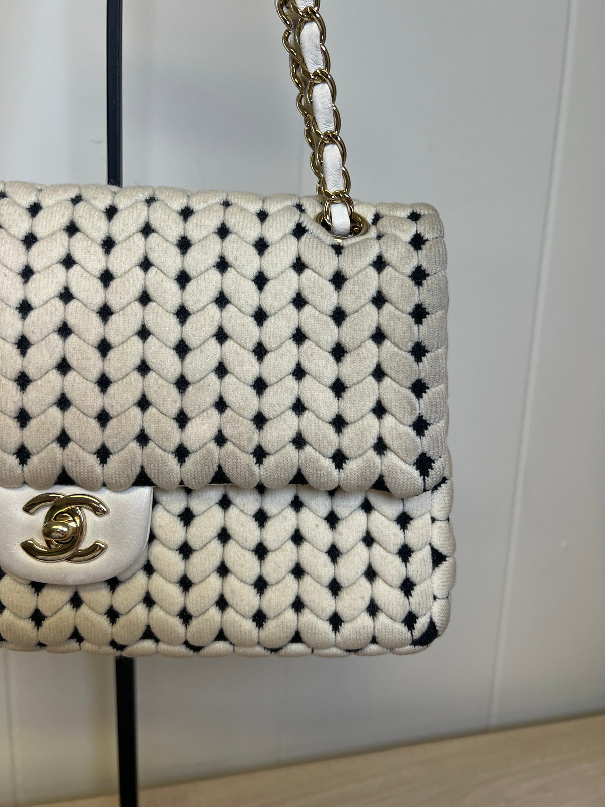 CHANEL Flap Bag Beige Woven Knit