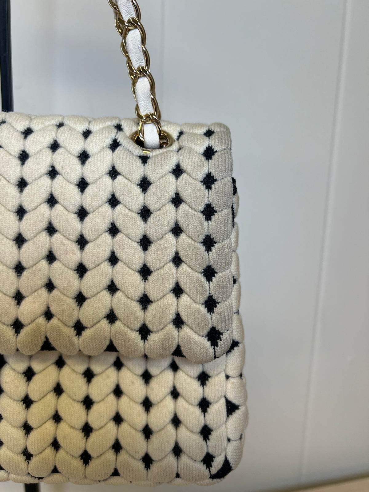 CHANEL Flap Bag Beige Woven Knit