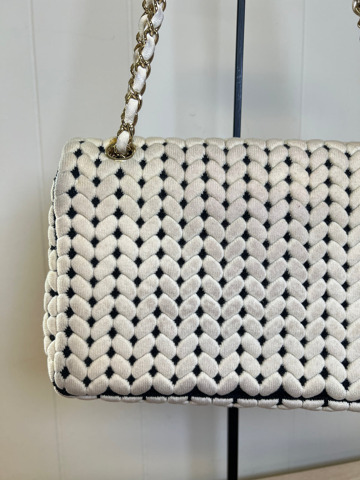 CHANEL Flap Bag Beige Woven Knit