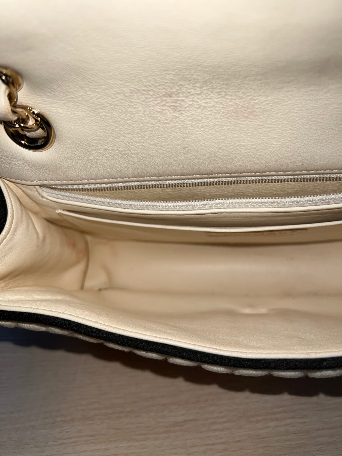 CHANEL Flap Bag Beige Woven Knit