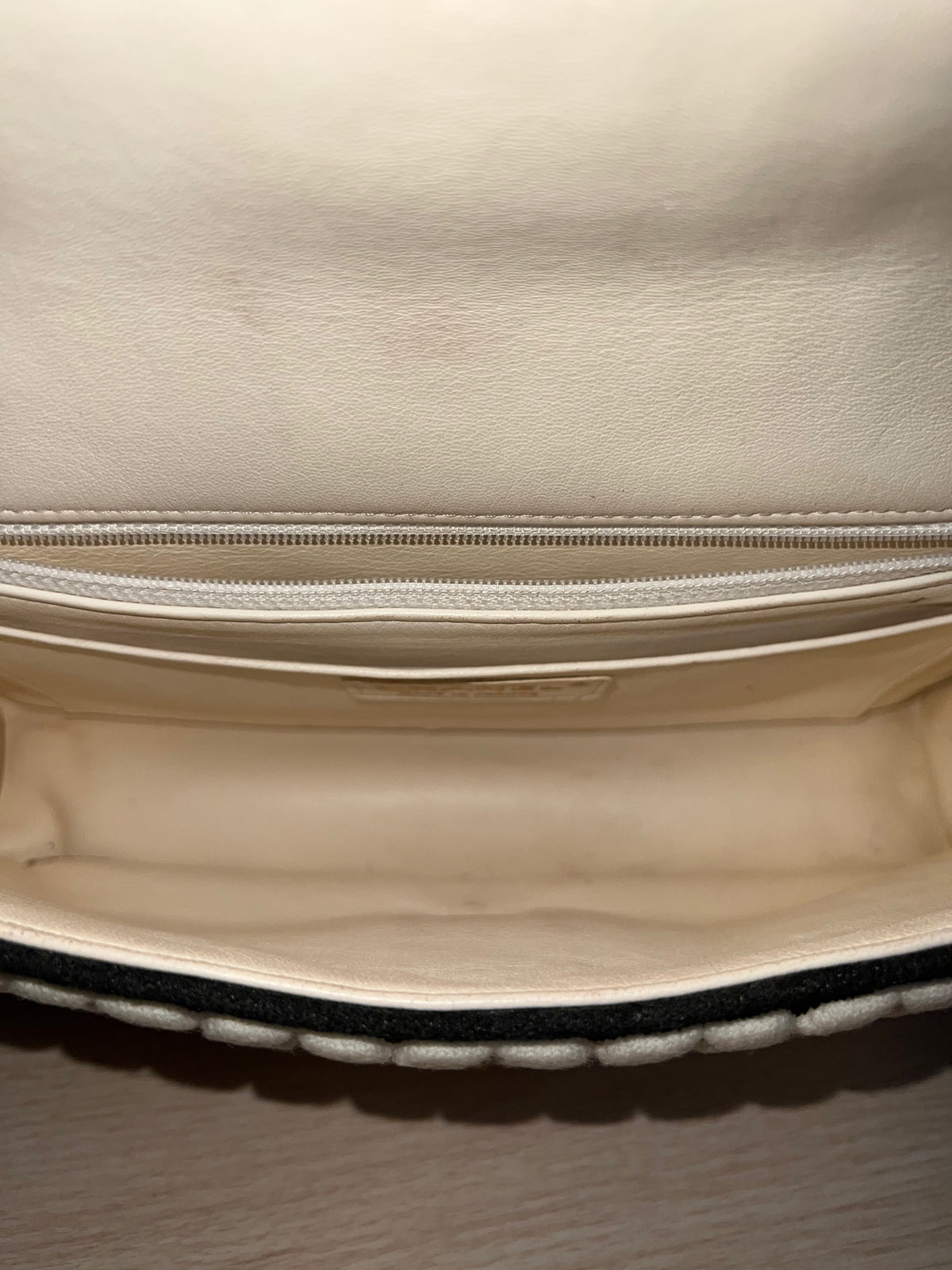CHANEL Flap Bag Beige Woven Knit
