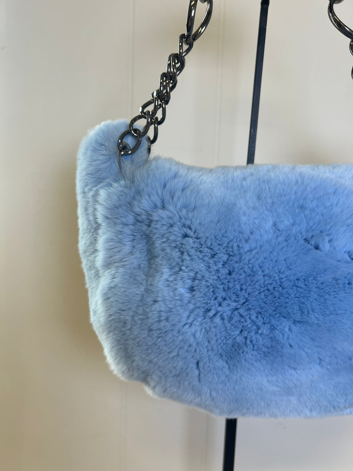 CHANEL Light Blue Lapin Fur Hobo Bag