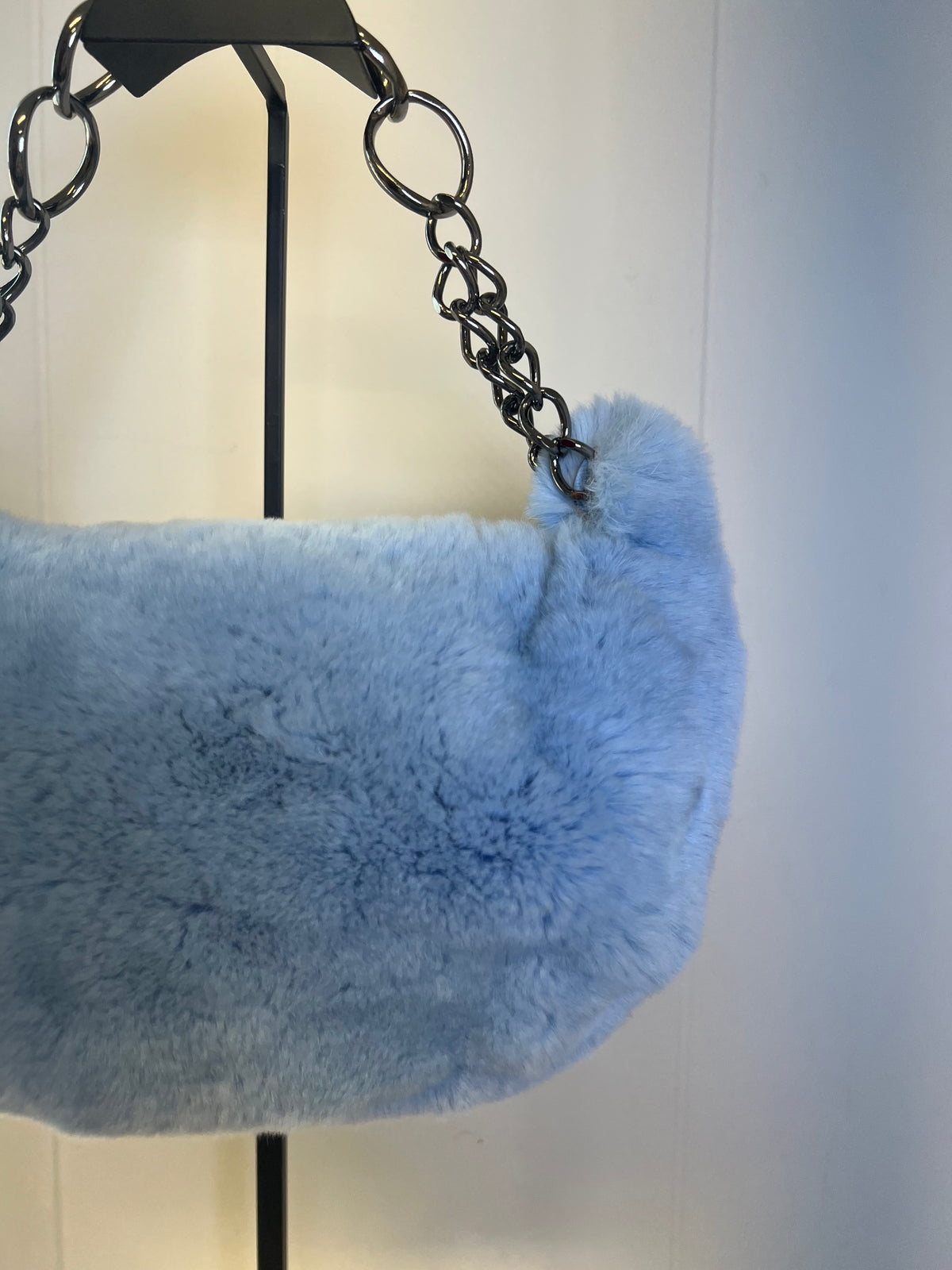 CHANEL Light Blue Lapin Fur Hobo Bag
