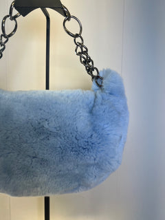 CHANEL Light Blue Lapin Fur Hobo Bag
