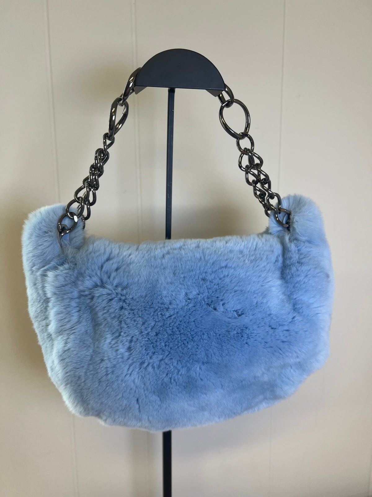 CHANEL Light Blue Lapin Fur Hobo Bag