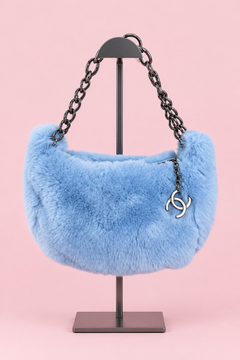 CHANEL Light Blue Lapin Fur Hobo Bag