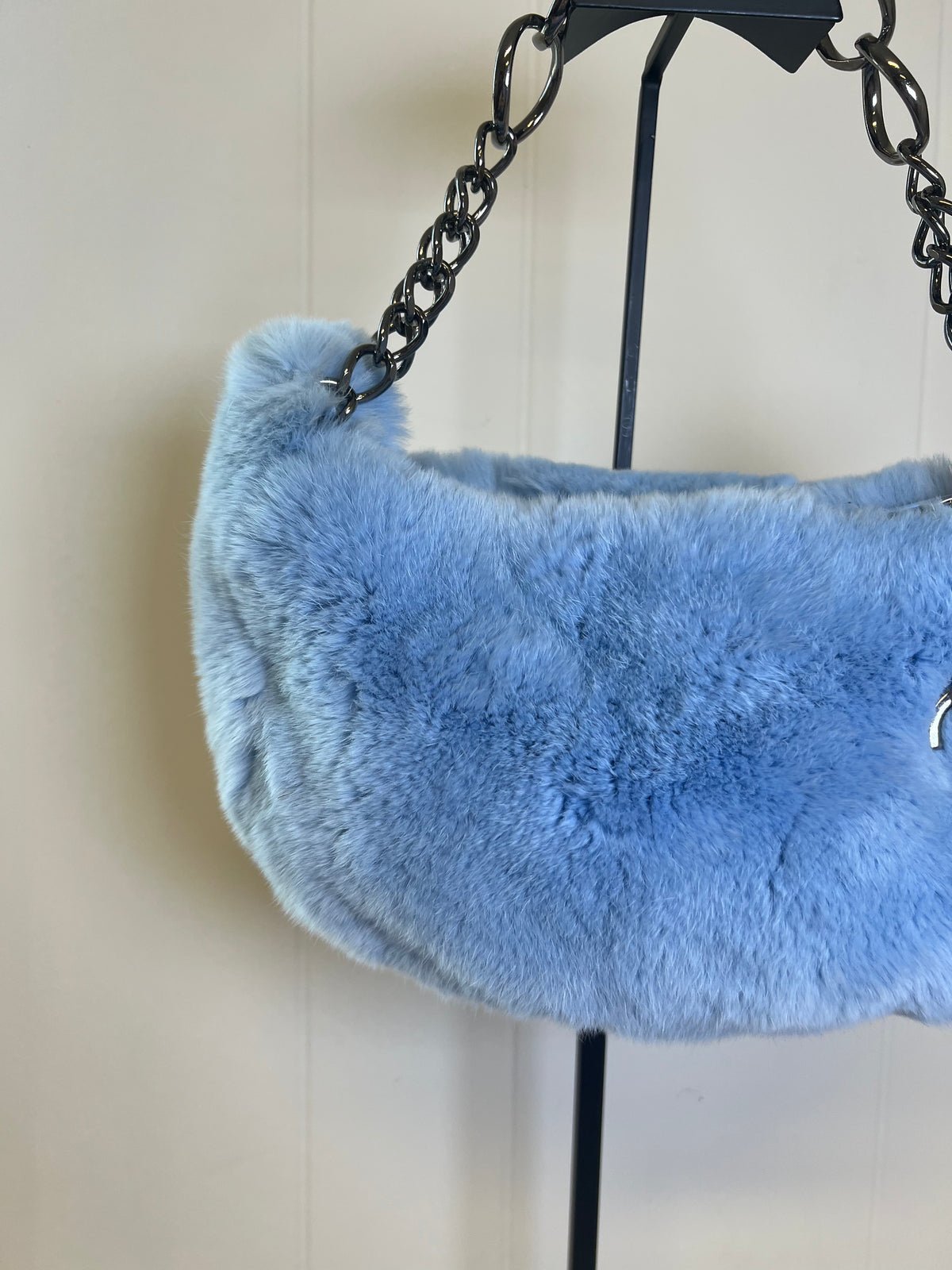 CHANEL Light Blue Lapin Fur Hobo Bag