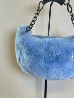 CHANEL Light Blue Lapin Fur Hobo Bag