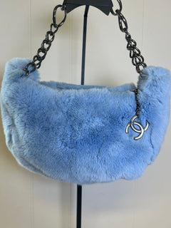 CHANEL Light Blue Lapin Fur Hobo Bag