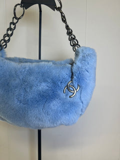 CHANEL Light Blue Lapin Fur Hobo Bag