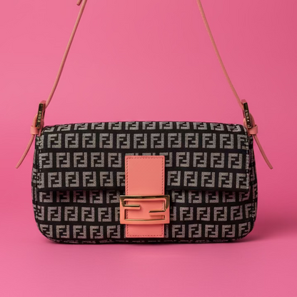 Fendi Selleria Zuchinno Baguette Black Canvas Shoulder Bag