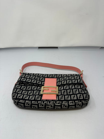 Fendi Selleria Zuchinno Baguette Black Canvas Shoulder Bag