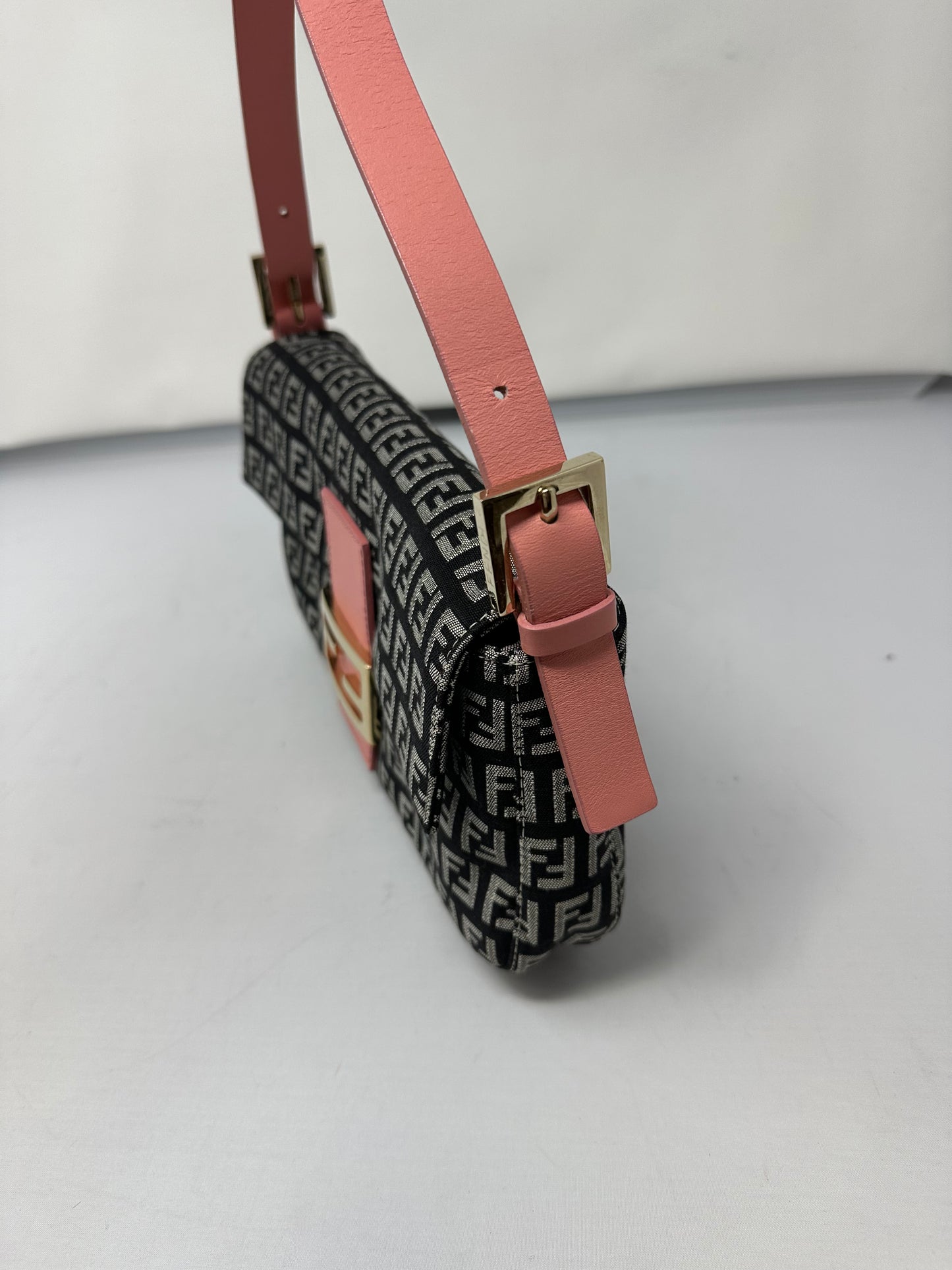 Fendi Selleria Zuchinno Baguette Black Canvas Shoulder Bag