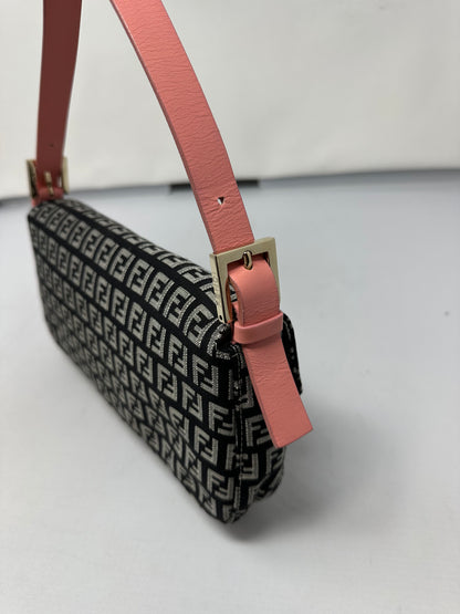 Fendi Selleria Zuchinno Baguette Black Canvas Shoulder Bag