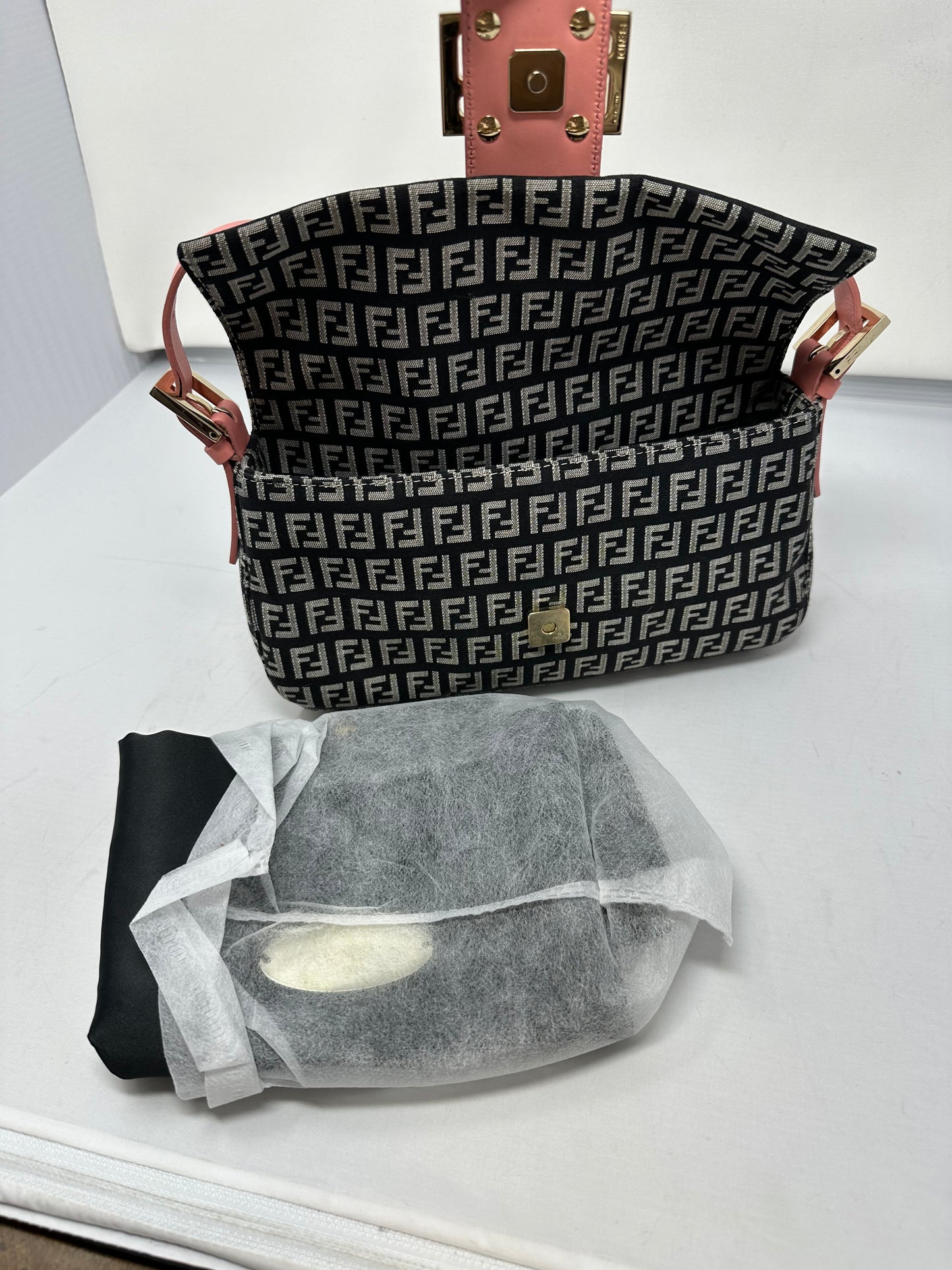 Fendi Selleria Zuchinno Baguette Black Canvas Shoulder Bag