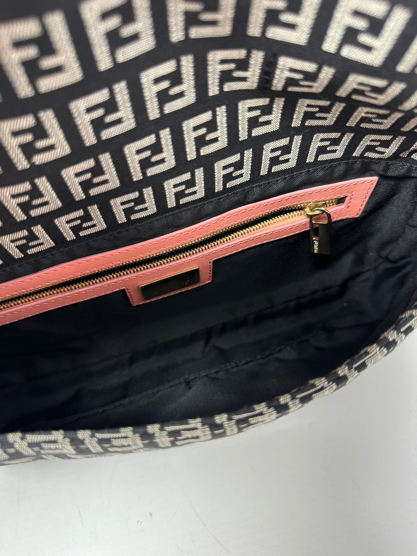 Fendi Selleria Zuchinno Baguette Black Canvas Shoulder Bag