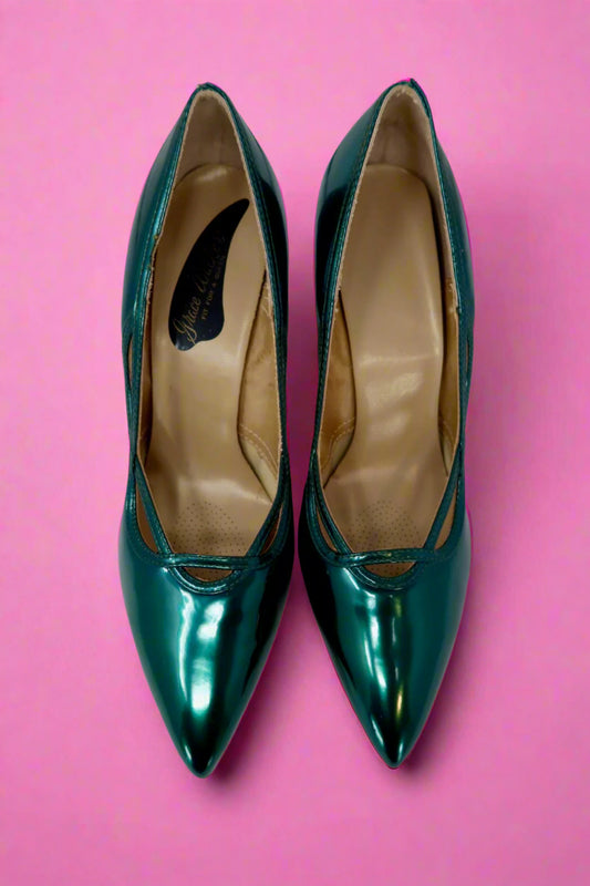 1950s Vintage Emerald Green Heels - 7 US