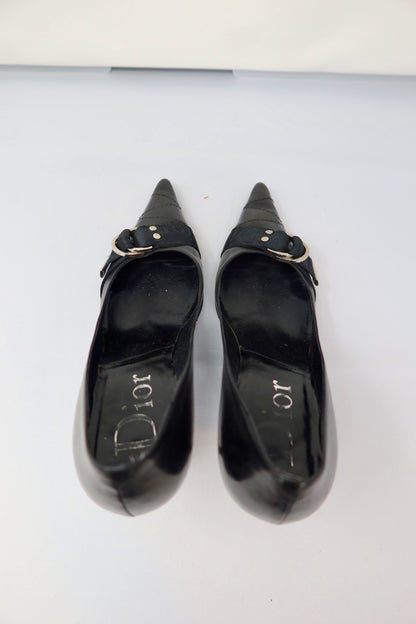 Dior Vintage Black Leather Pointed Toe Heels - 40 EU
