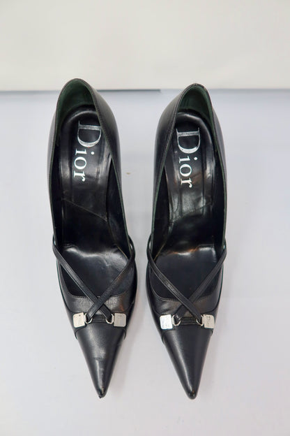 Dior Black Leather Pointed Toe Heels - 39 EU