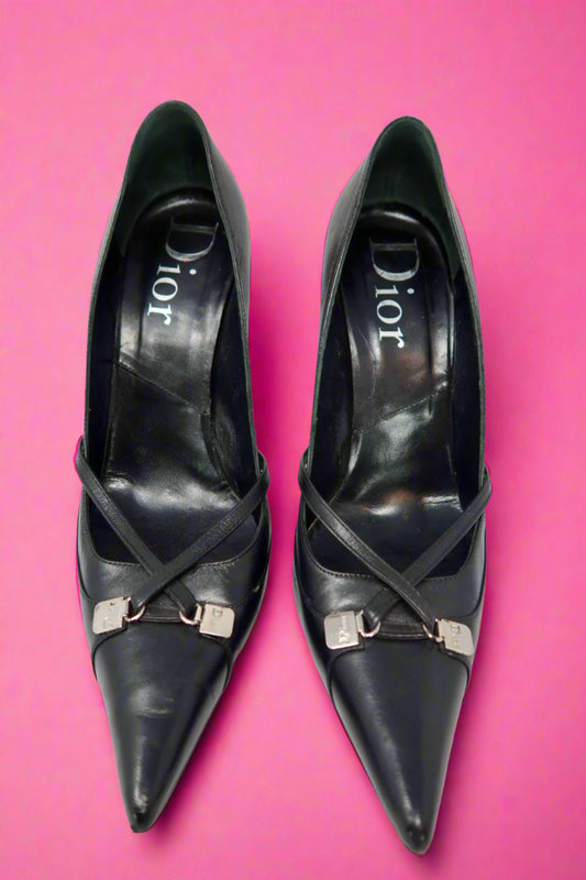 Dior Black Leather Pointed Toe Heels - 39 EU