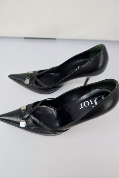 Dior Black Leather Pointed Toe Heels - 39 EU