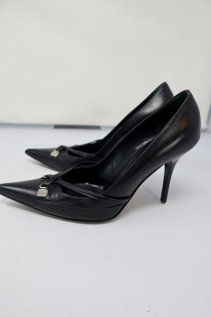 Dior Black Leather Pointed Toe Heels - 39 EU