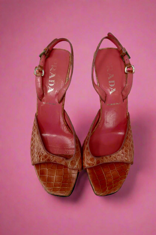 Pink Snakeskin Prada Heels - Size 37 EU