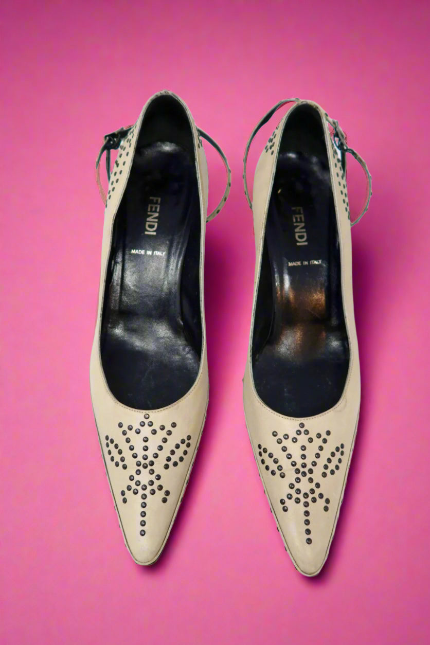 Fendi Vintage Studded Beige Heels - 37.5 EU