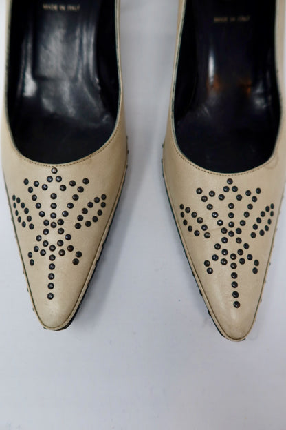 Fendi Vintage Studded Beige Heels - 37.5 EU