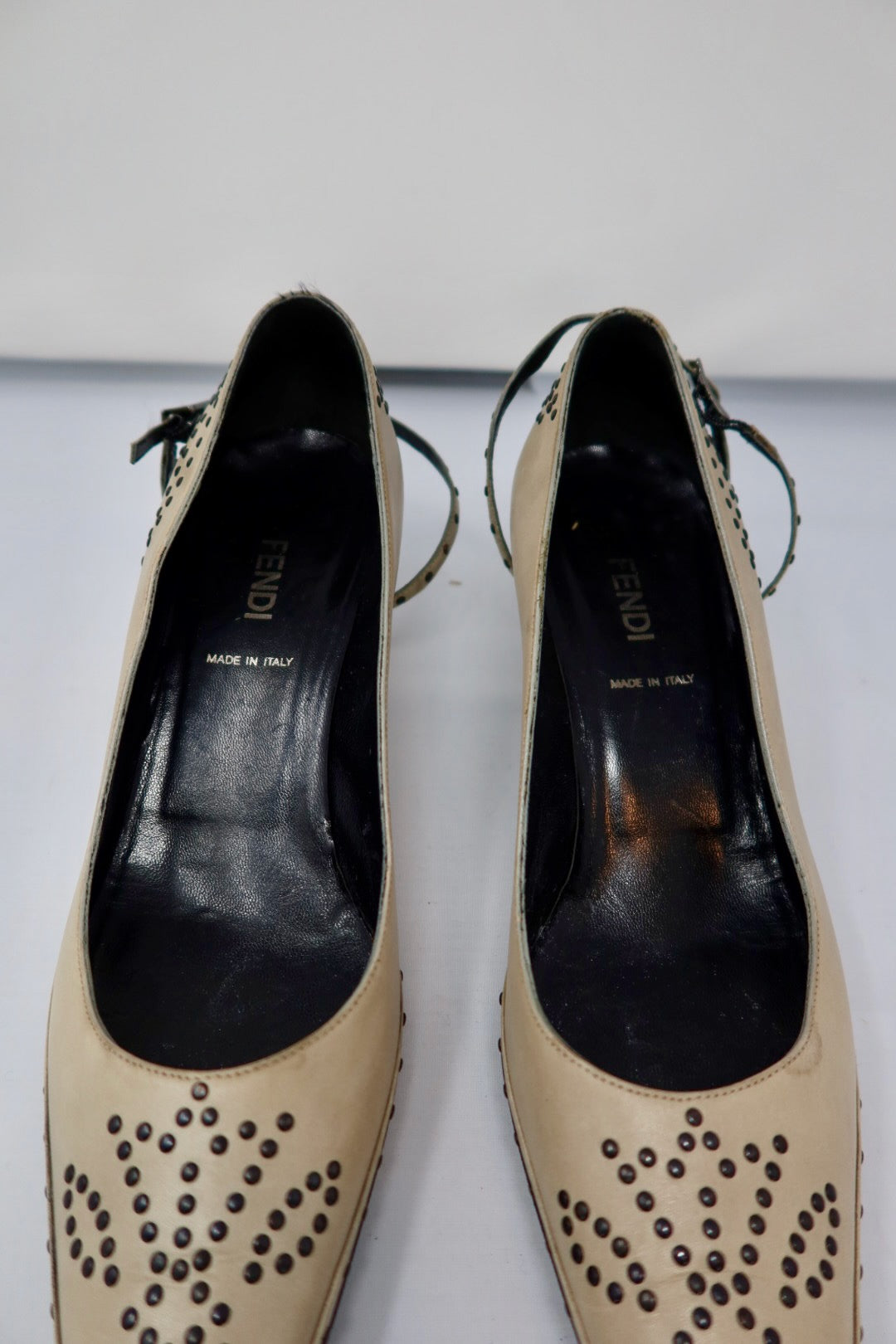 Fendi Vintage Studded Beige Heels - 37.5 EU