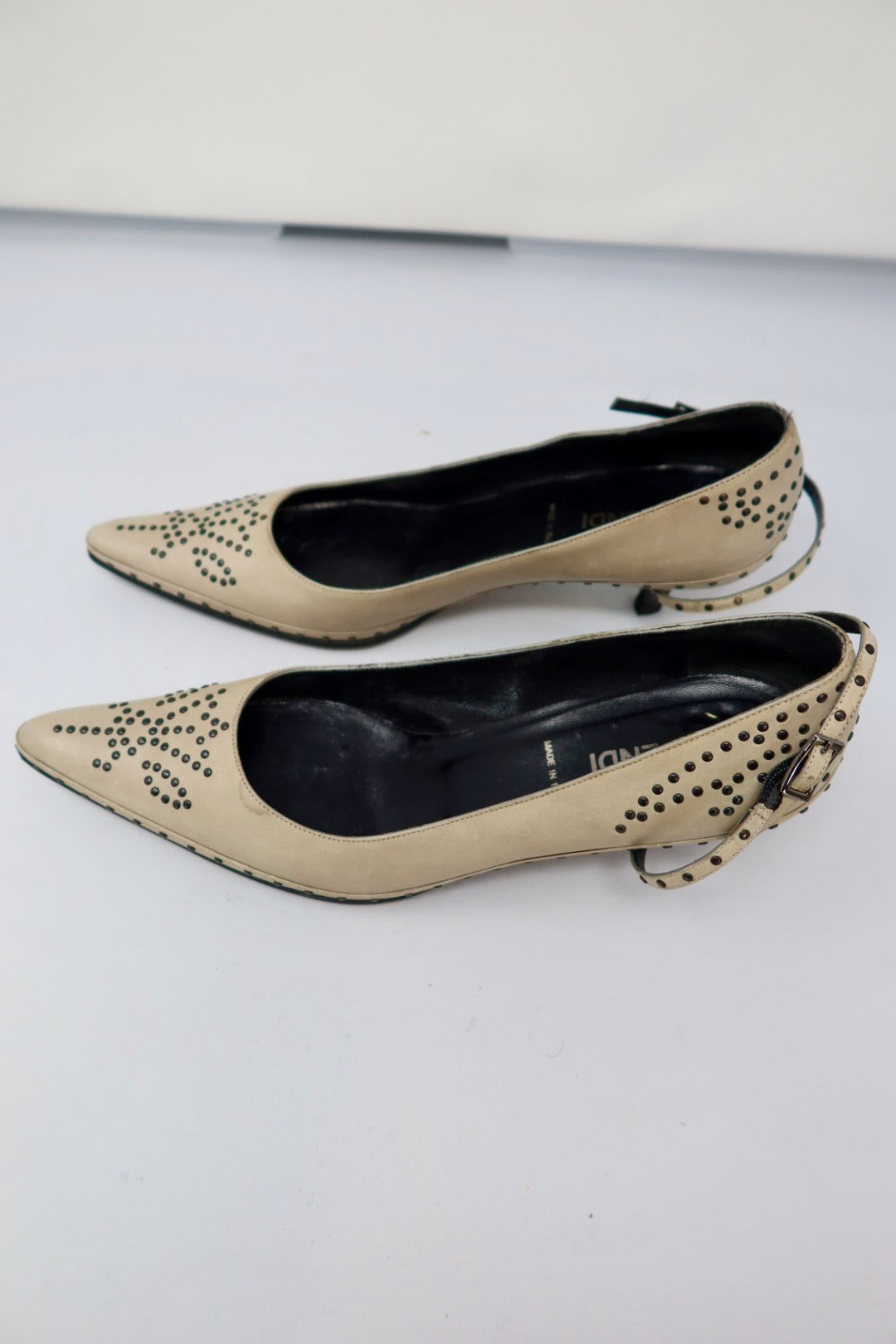 Fendi Vintage Studded Beige Heels - 37.5 EU