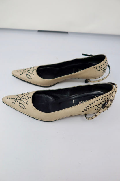 Fendi Vintage Studded Beige Heels - 37.5 EU