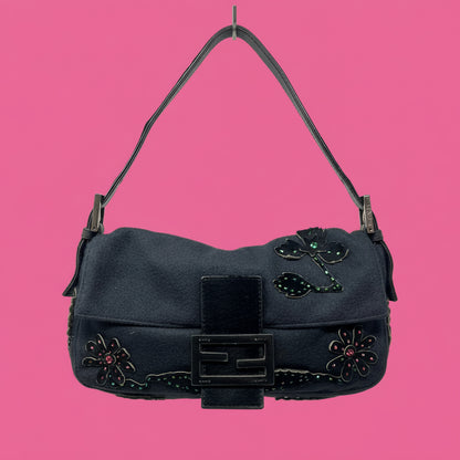Fendi Beaded Baguette Black Cashmere Pony Hair