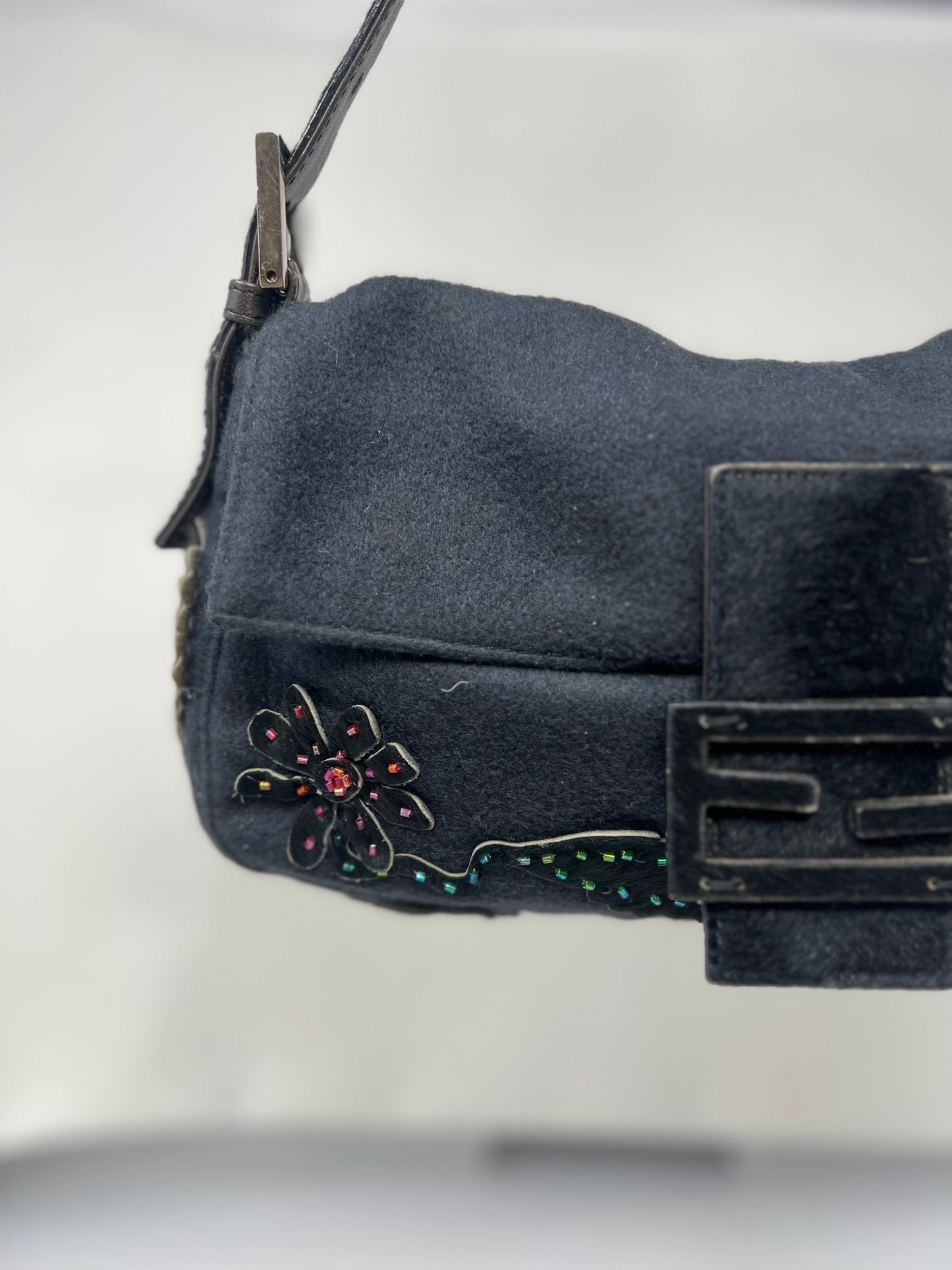 Fendi Beaded Baguette Black Cashmere Pony Hair