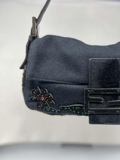 Fendi Beaded Baguette Black Cashmere Pony Hair