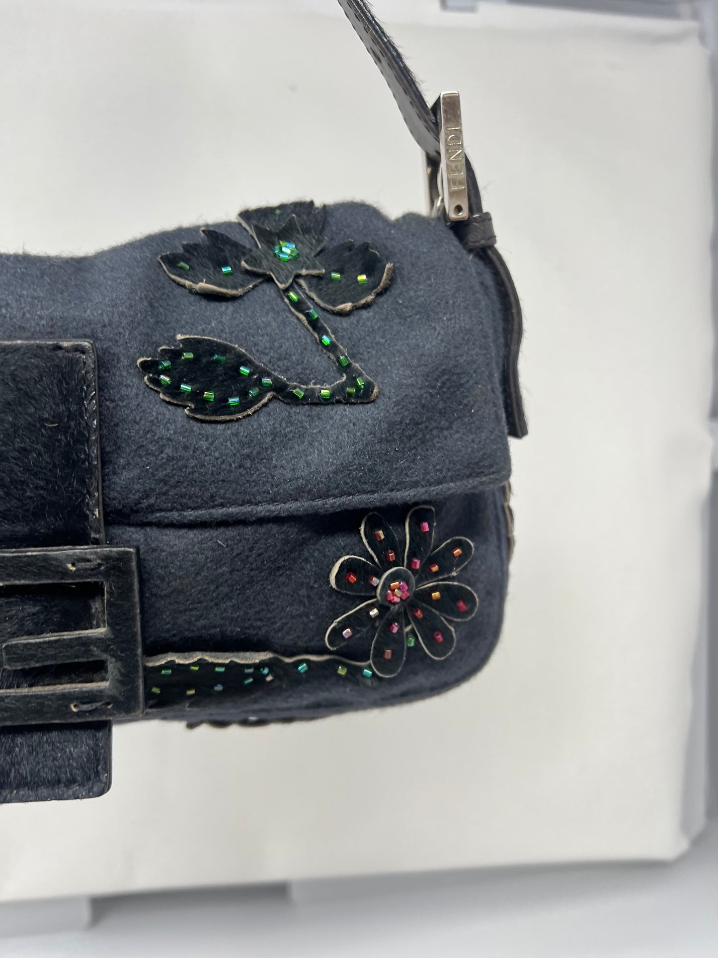 Fendi Beaded Baguette Black Cashmere Pony Hair