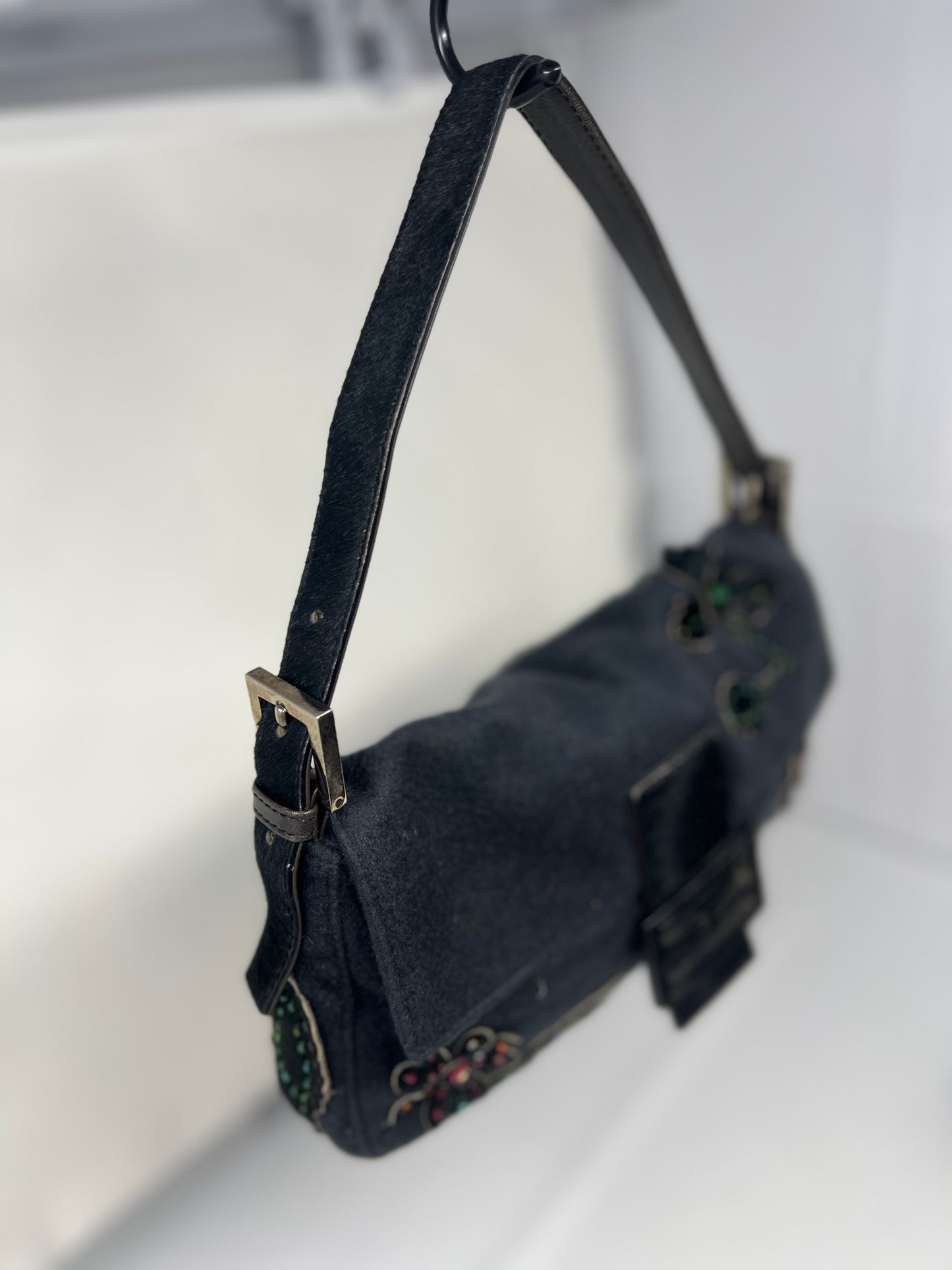 Fendi Beaded Baguette Black Cashmere Pony Hair