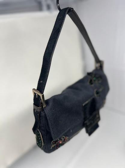 Fendi Beaded Baguette Black Cashmere Pony Hair