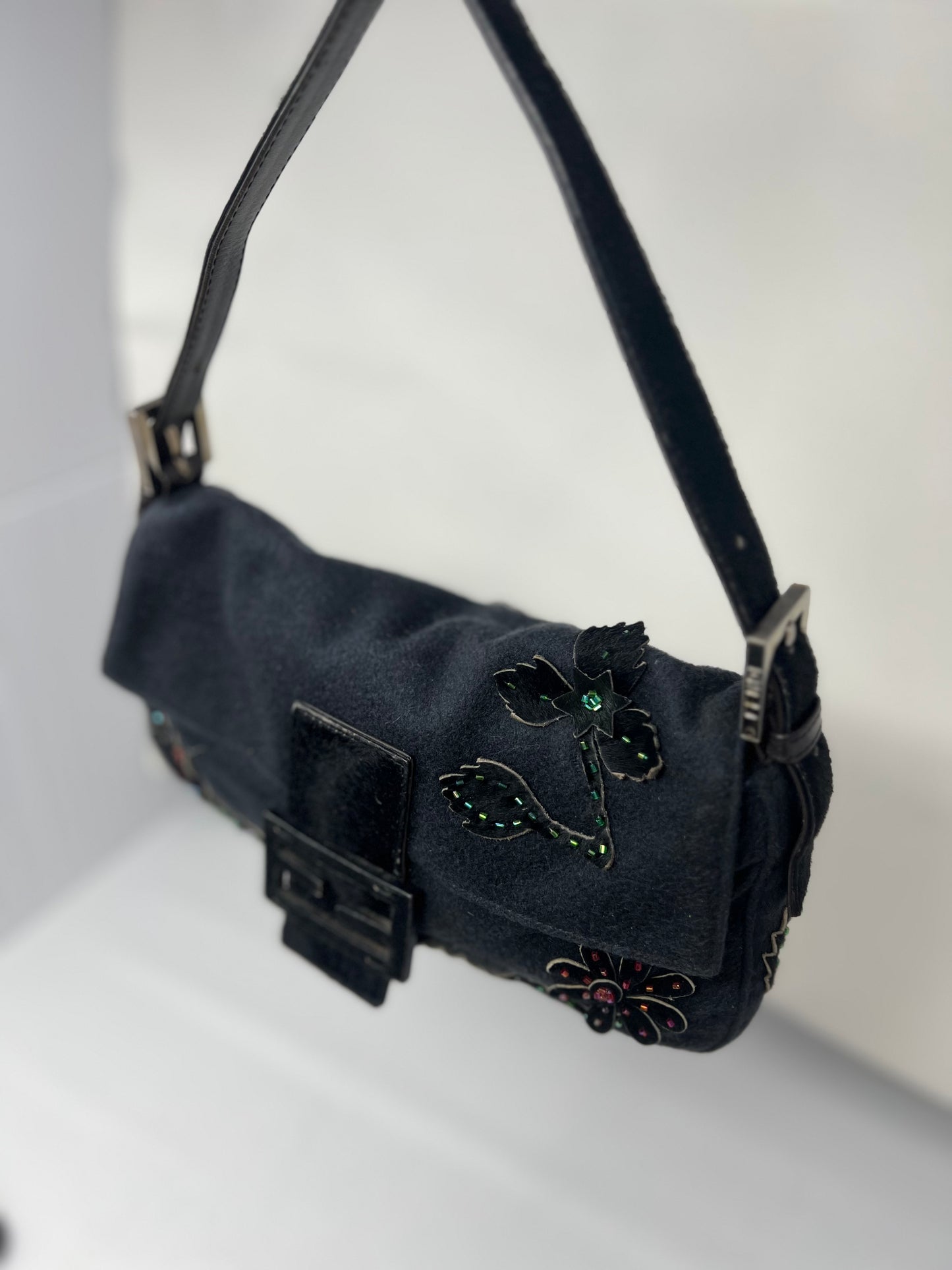 Fendi Beaded Baguette Black Cashmere Pony Hair