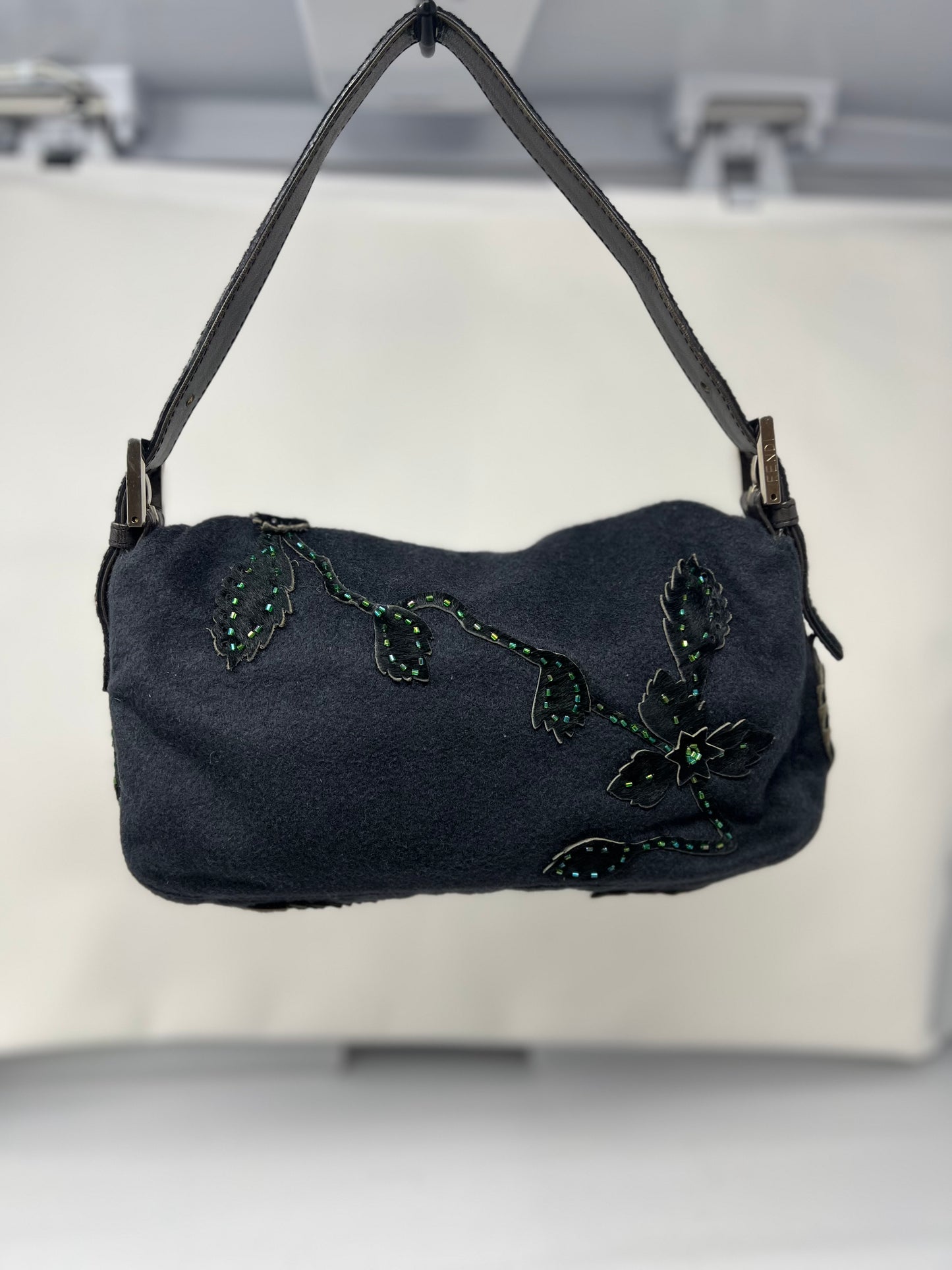 Fendi Beaded Baguette Black Cashmere Pony Hair