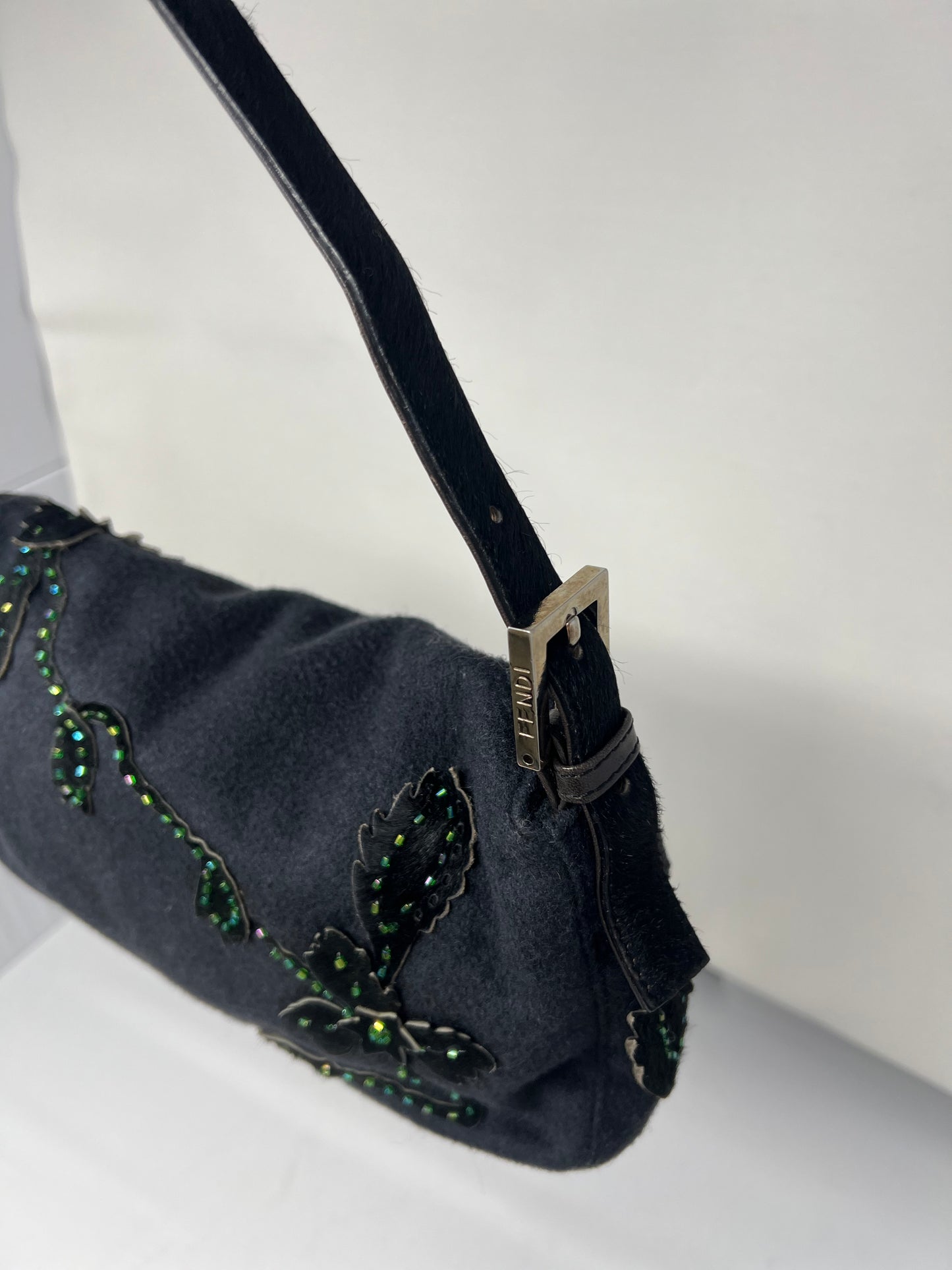 Fendi Beaded Baguette Black Cashmere Pony Hair