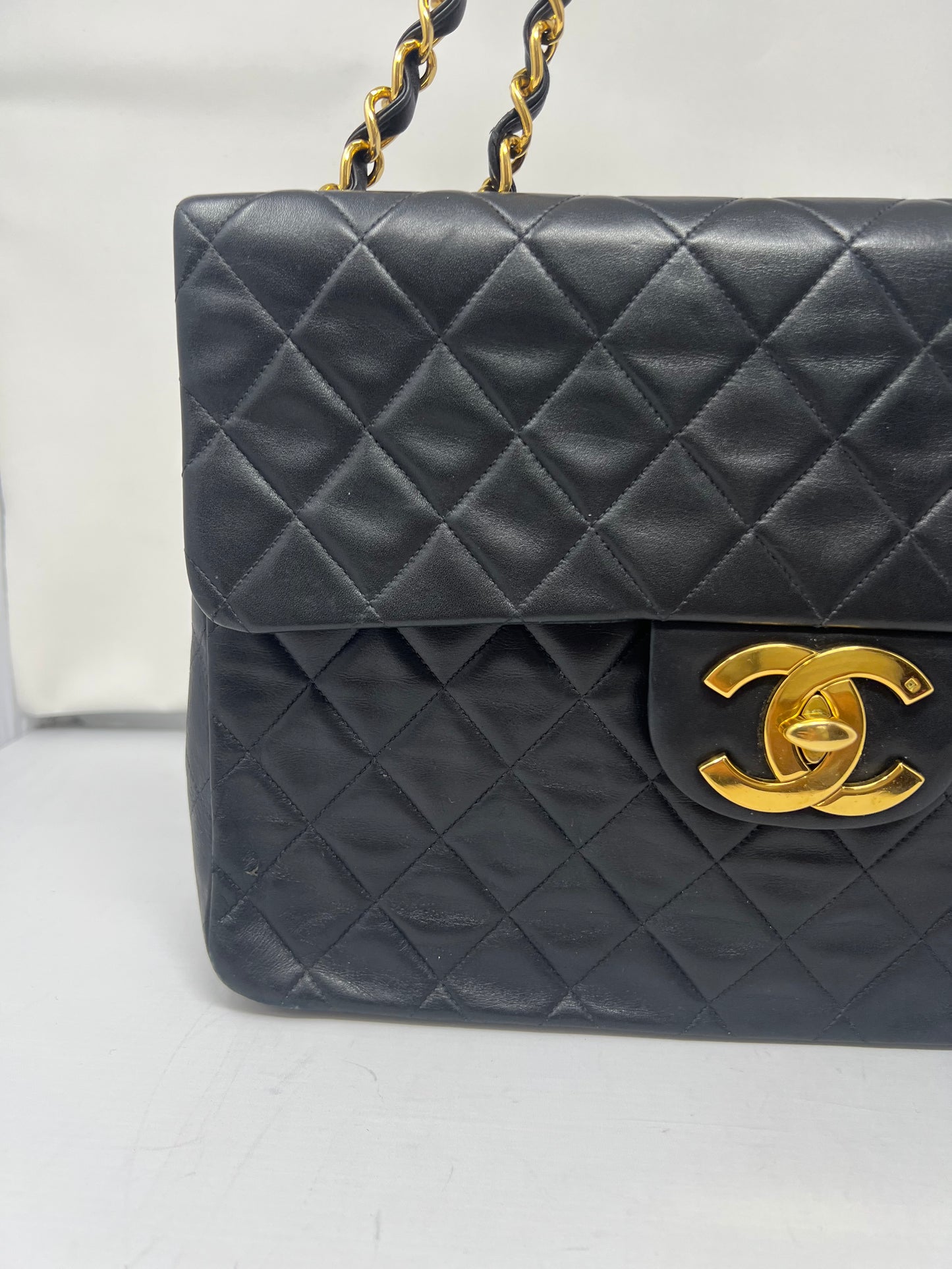 Chanel Large Timeless Classic Single Flap Matelassé Black Leather Chain Bag