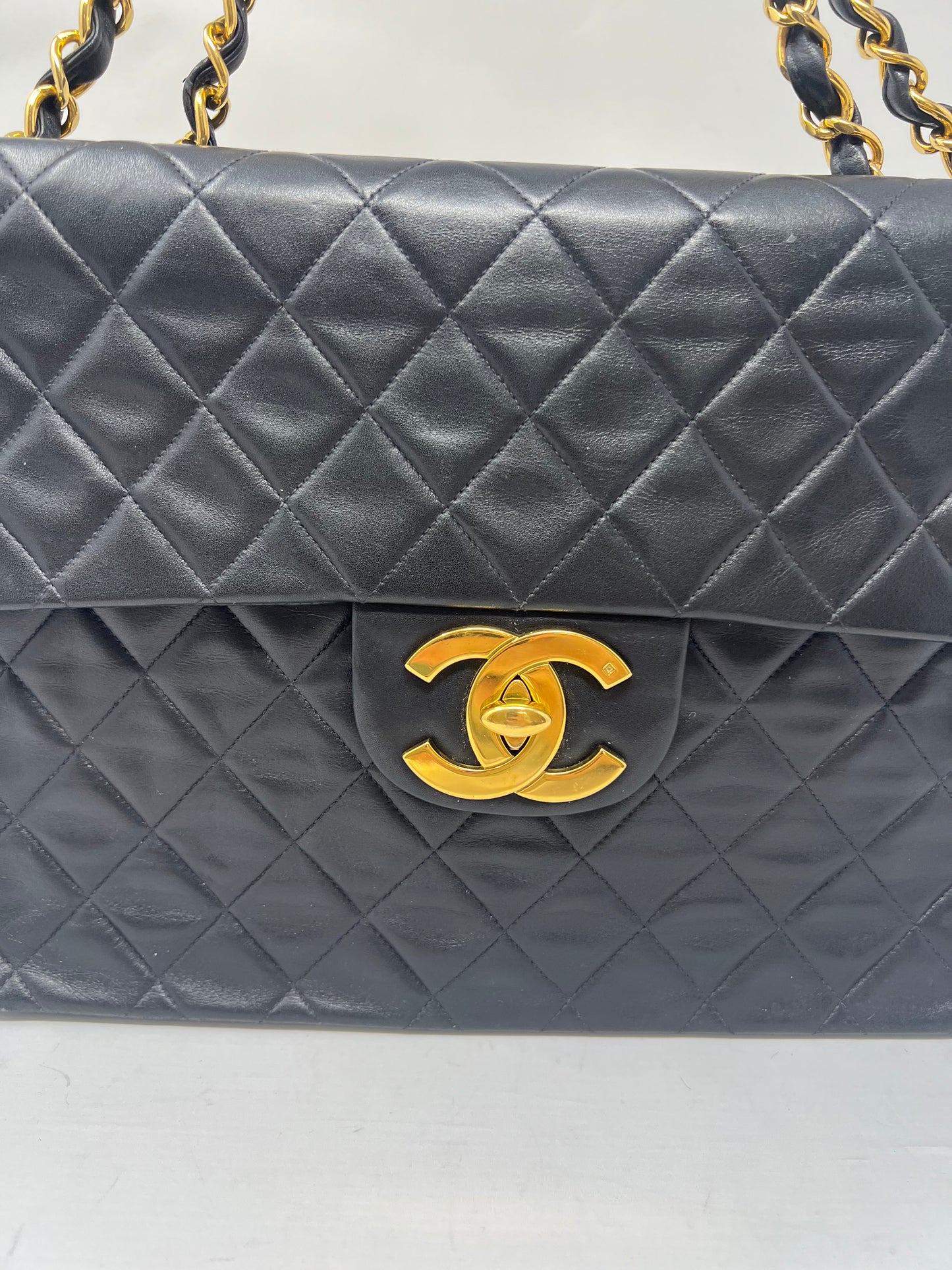 Chanel Large Timeless Classic Single Flap Matelassé Black Leather Chain Bag